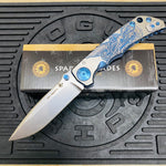 Spartan Blades Harsey Folder - BLUE Saint Michael, 4" Magnacut Blade, Blue ANO Hardware Knife