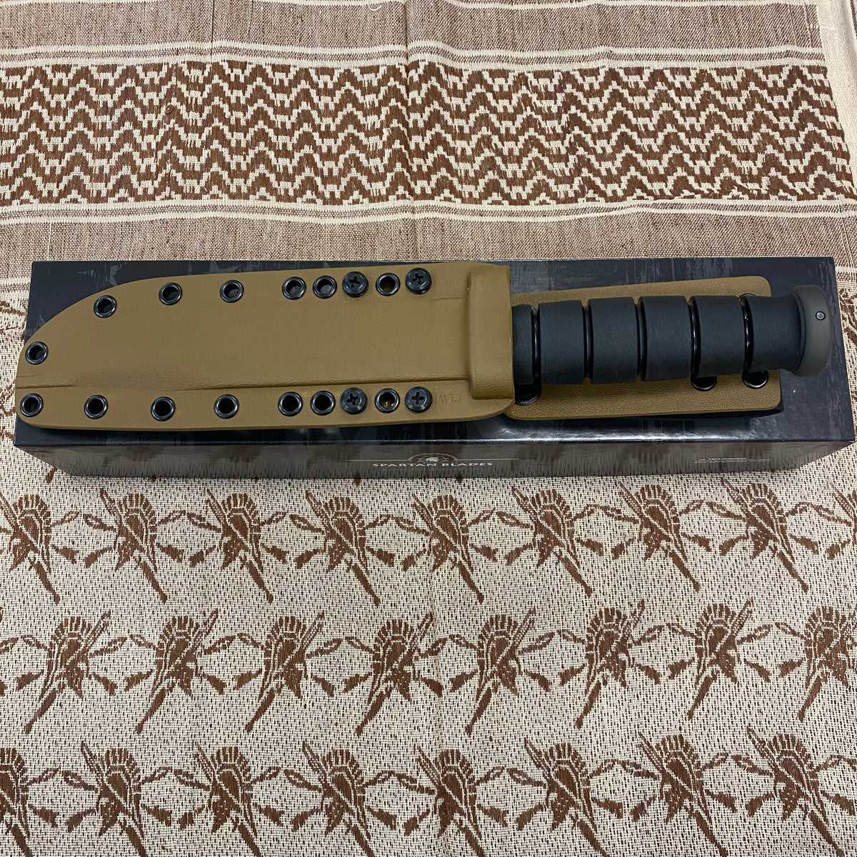 Spartan KA-Bar 7" CPM MagnaCut Flat Dark Earth Fixed Blade Knife with Kydex Tan Sheath SB54DEBKKYTN