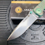 Spartan Blades Harsey Folder - GREEN Shield with Green Stone, Magnacut Blade, Green ANO Hardware Knife