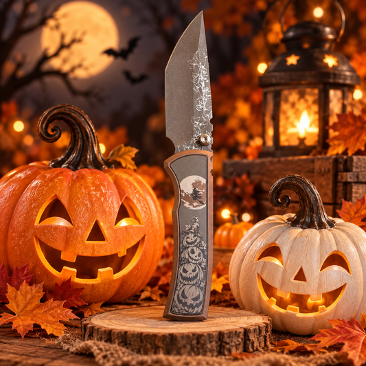 Chaves Redencion Street Integral Magnetic Titanium, Tanto Belt Finish M390 Blade, Knife HALLOWEEN PUMPKINS THEME
