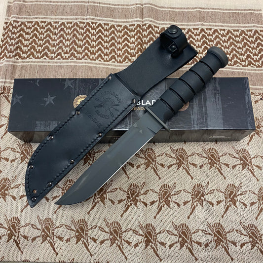 Spartan KA-Bar 7" CPM MagnaCut Black Fixed Blade Knife with Black Leather Sheath SB54BKBKLTBK