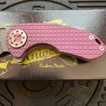 Curtiss Custom Knives F3 Compact Frame Lock, 2.5" Spanto Magnacut Blasted Blade FLIPPER, Frag-Mill Pink Pattern Handles, Knife