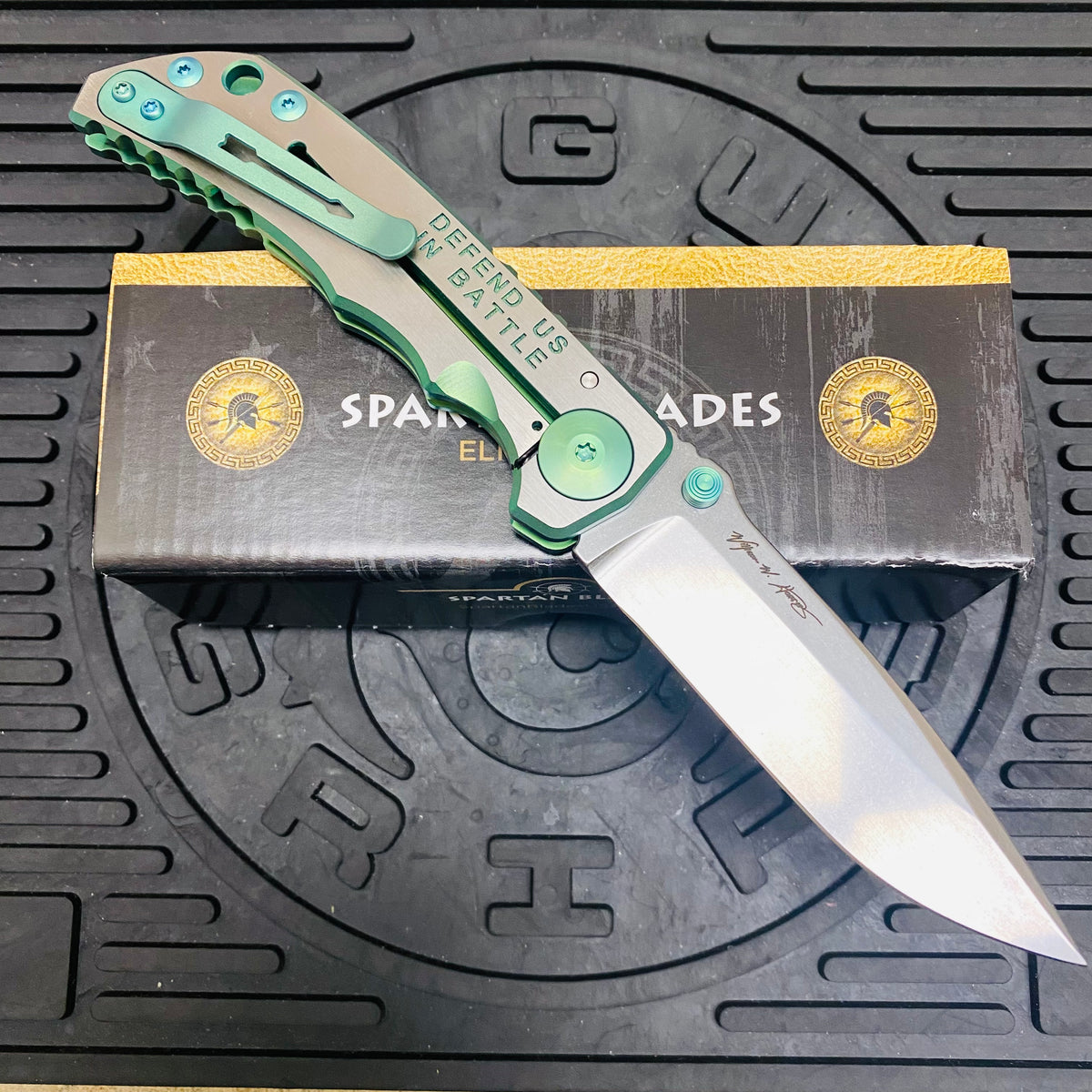 Spartan Blades Harsey Folder - GREEN Saint Michael, Magnacut Blade, Green ANO Hardware Knife