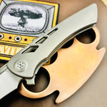 Sharp by Design Derecho 3.38" Satin Hawkbill Satin Blade, Grey Aspirated Handle Knife