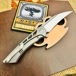 Sharp by Design Derecho 3.38" Satin Hawkbill Satin Blade, Grey Aspirated Handle Knife