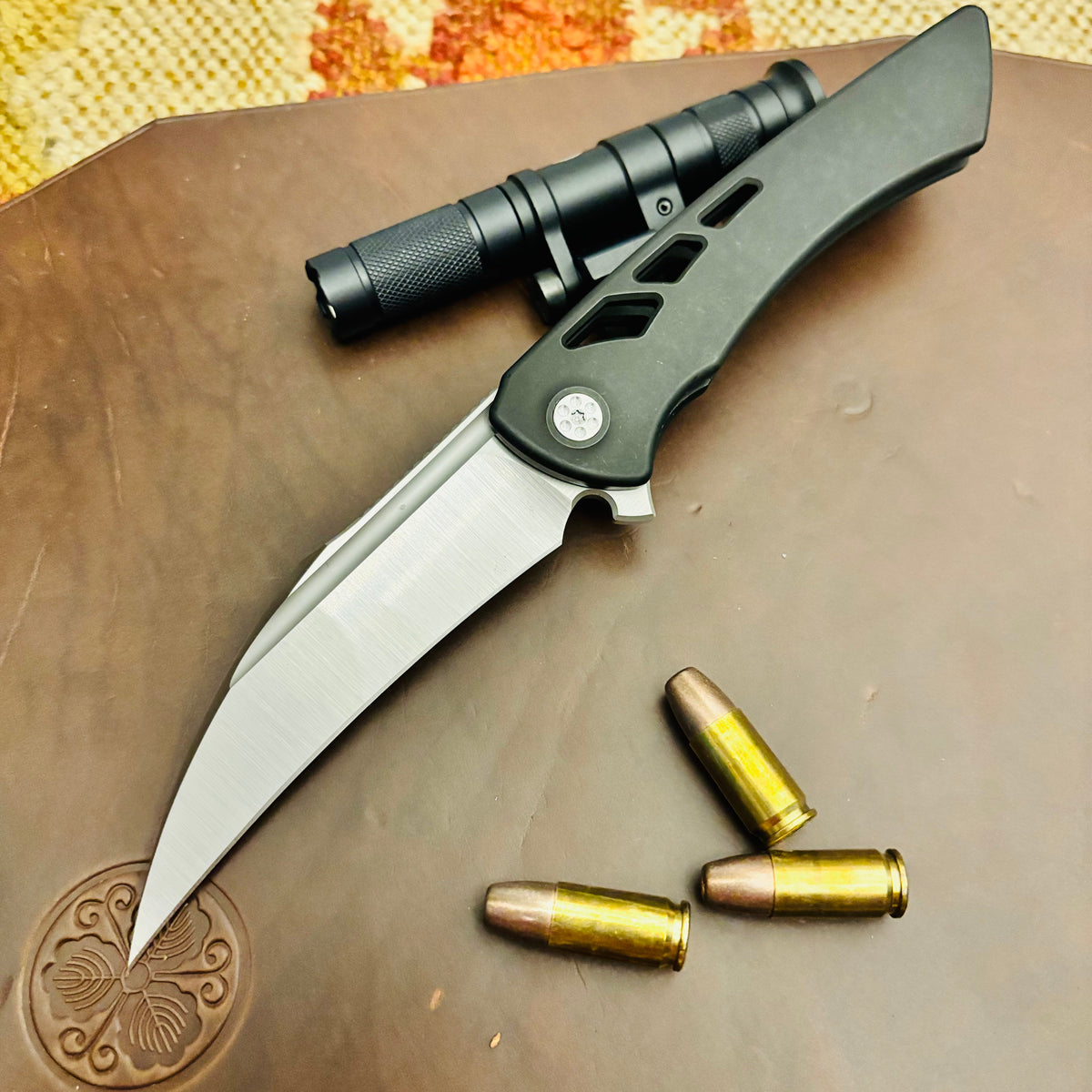 Sharp by Design Derecho 3.38" Satin Hawkbill Satin Blade, PVD Aspirated Handle Knife