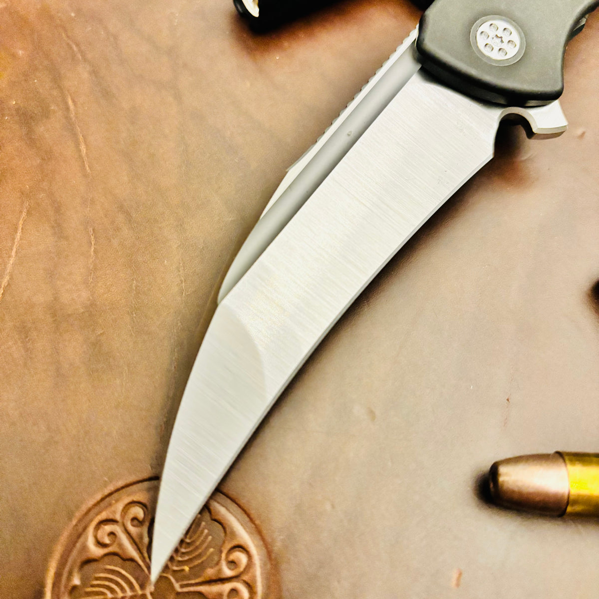 Sharp by Design Derecho 3.38" Satin Hawkbill Satin Blade, PVD Aspirated Handle Knife