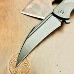 Sharp by Design Derecho BLACKED OUT 3.38" PVD Hawkbill Blade, PVD Handles with Carbon Fiber Inlay Knife