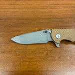 Rick Hinderer XM-18 3.25" Spearpoint, Working Finish Magnacut Blade, Coyote G10, Battle Bronze Knife