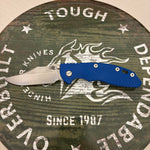 Rick Hinderer XM-18 3.5" Magnacut Bowie, Non Flipper, Tri-Way, Bead Blast, Stonewash Blade, Blue G10 Knife