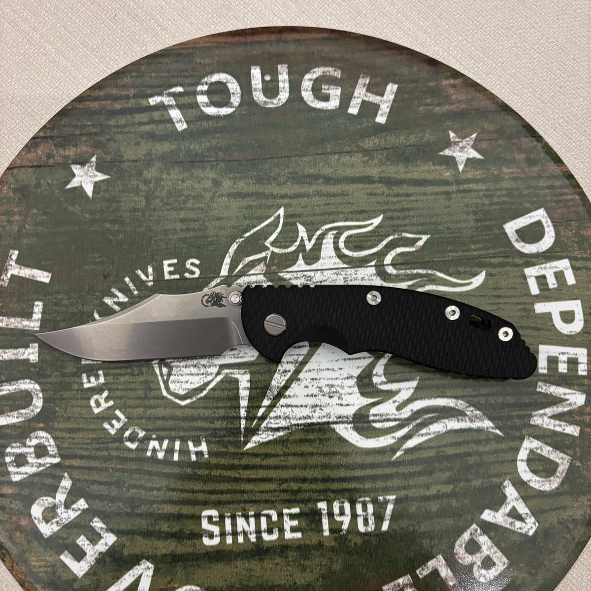 Rick Hinderer XM-18 3.5" Magnacut Bowie, Non Flipper, Tri-Way, Bead Blast Bronze, Stonewash Blade, Black G10 Knife