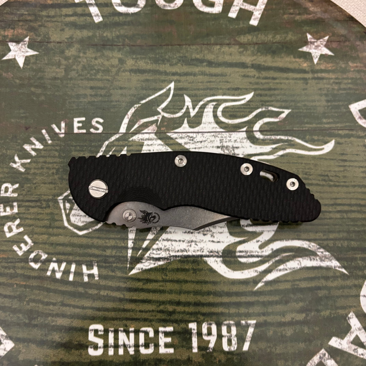 Rick Hinderer XM-18 3.5" Magnacut Bowie, Non Flipper, Tri-Way, Bead Blast Bronze, Stonewash Blade, Black G10 Knife