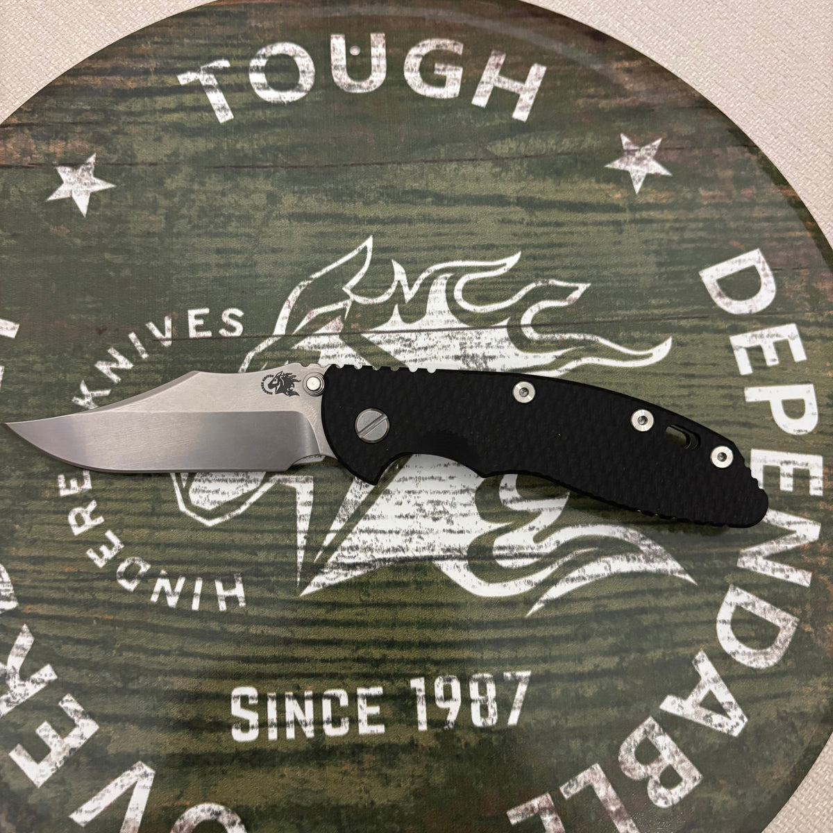 Rick Hinderer XM-18 3.5" Magnacut Bowie, Non Flipper, Tri-Way, Bead Blast Green, Stonewash Blade, Black G10 Knife