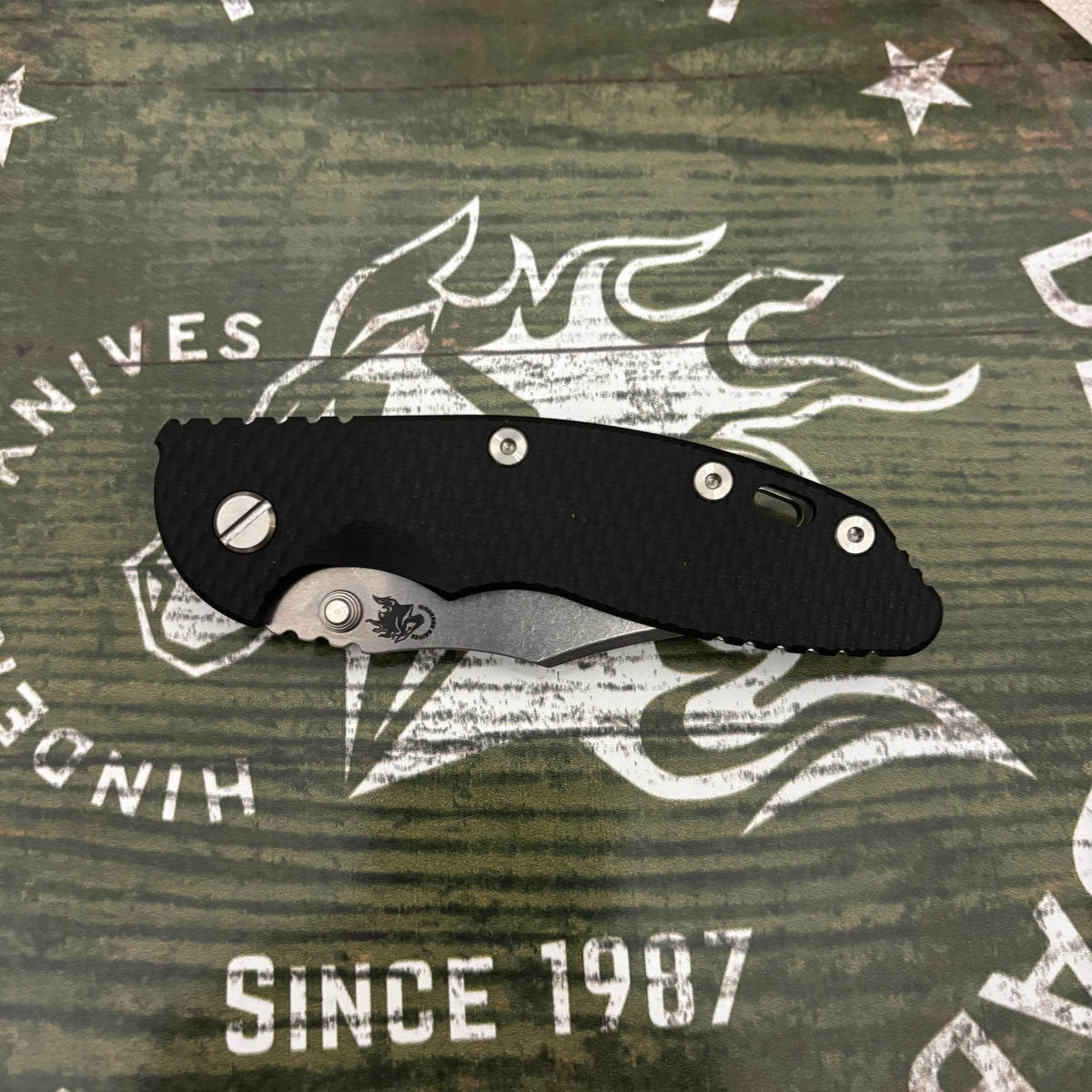 Rick Hinderer XM-18 3.5" Magnacut Bowie, Non Flipper, Tri-Way, Bead Blast Green, Stonewash Blade, Black G10 Knife
