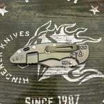 Rick Hinderer XM-18 3.5" Magnacut Bowie, Non Flipper, Tri-Way, Bead Blast Green, Stonewash Blade, Black G10 Knife