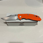 Rick Hinderer XM-18 3.5" Magnacut Bowie, Non Flipper, Tri-Way, Bead Blast Blue, Stonewash Blade, Orange G10 Knife