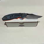 Rick Hinderer XM-18 3.5" Magnacut Bowie, Non Flipper, Tri-Way, Bead Blast Blue, Stonewash Blade, Orange G10 Knife