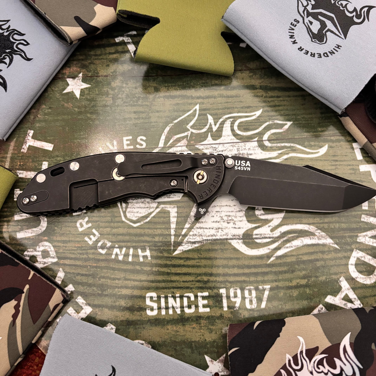 Rick Hinderer XM-24 4.0" S45VN Harpoon Spanto Tri-Way Battle Black, Black G10 Knife