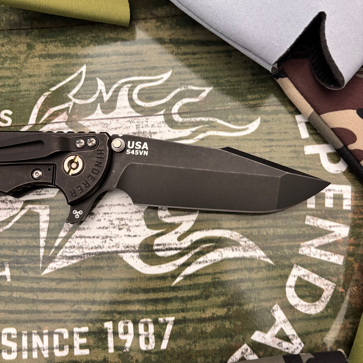 Rick Hinderer XM-24 4.0" S45VN Harpoon Spanto Tri-Way Battle Black, Black G10 Knife