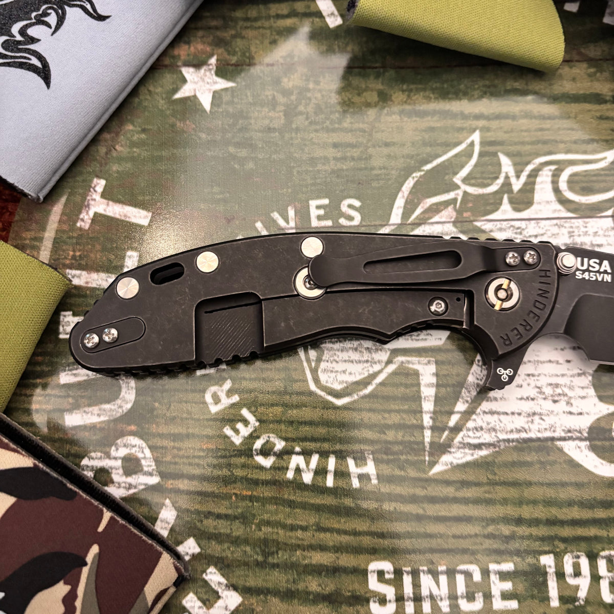 Rick Hinderer XM-24 4.0" S45VN Harpoon Spanto Tri-Way Battle Black, Black G10 Knife