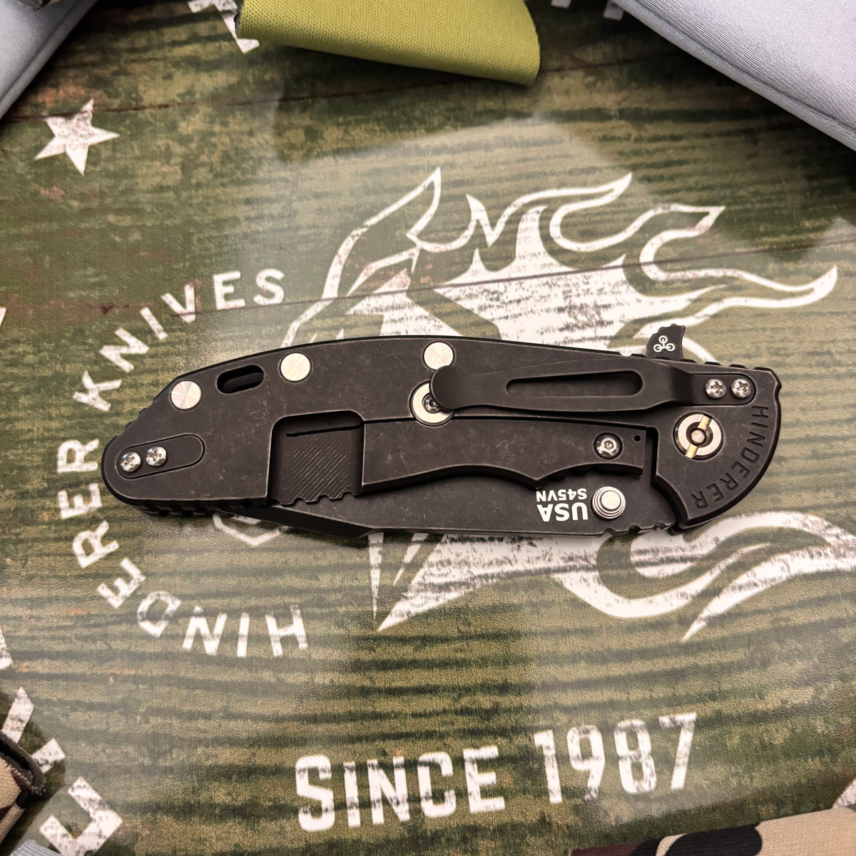 Rick Hinderer XM-24 4.0" S45VN Harpoon Spanto Tri-Way Battle Black, Black G10 Knife