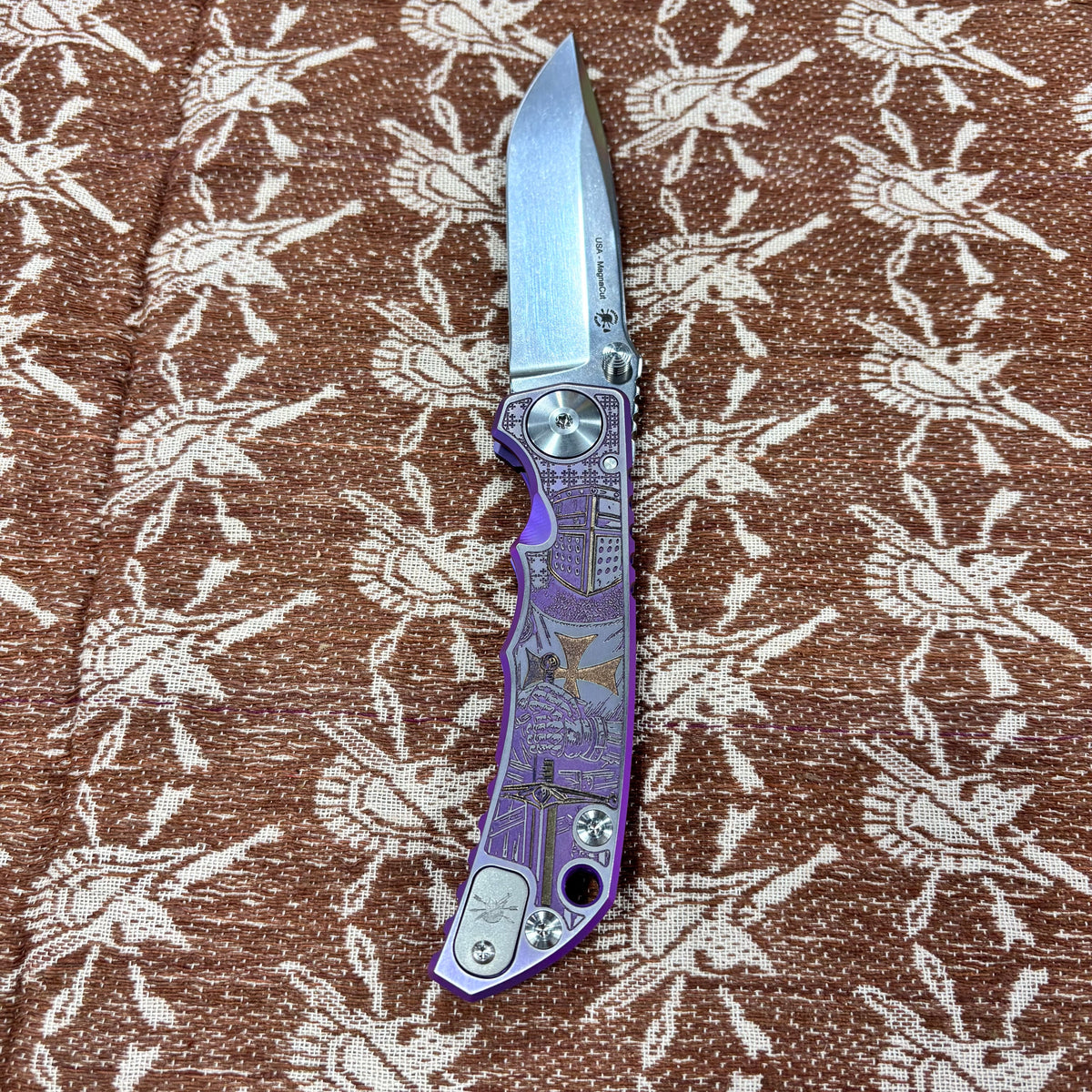 Spartan Blades Harsey Folder - Templar Theme, Stonewash Magnacut 4" Blade Knife