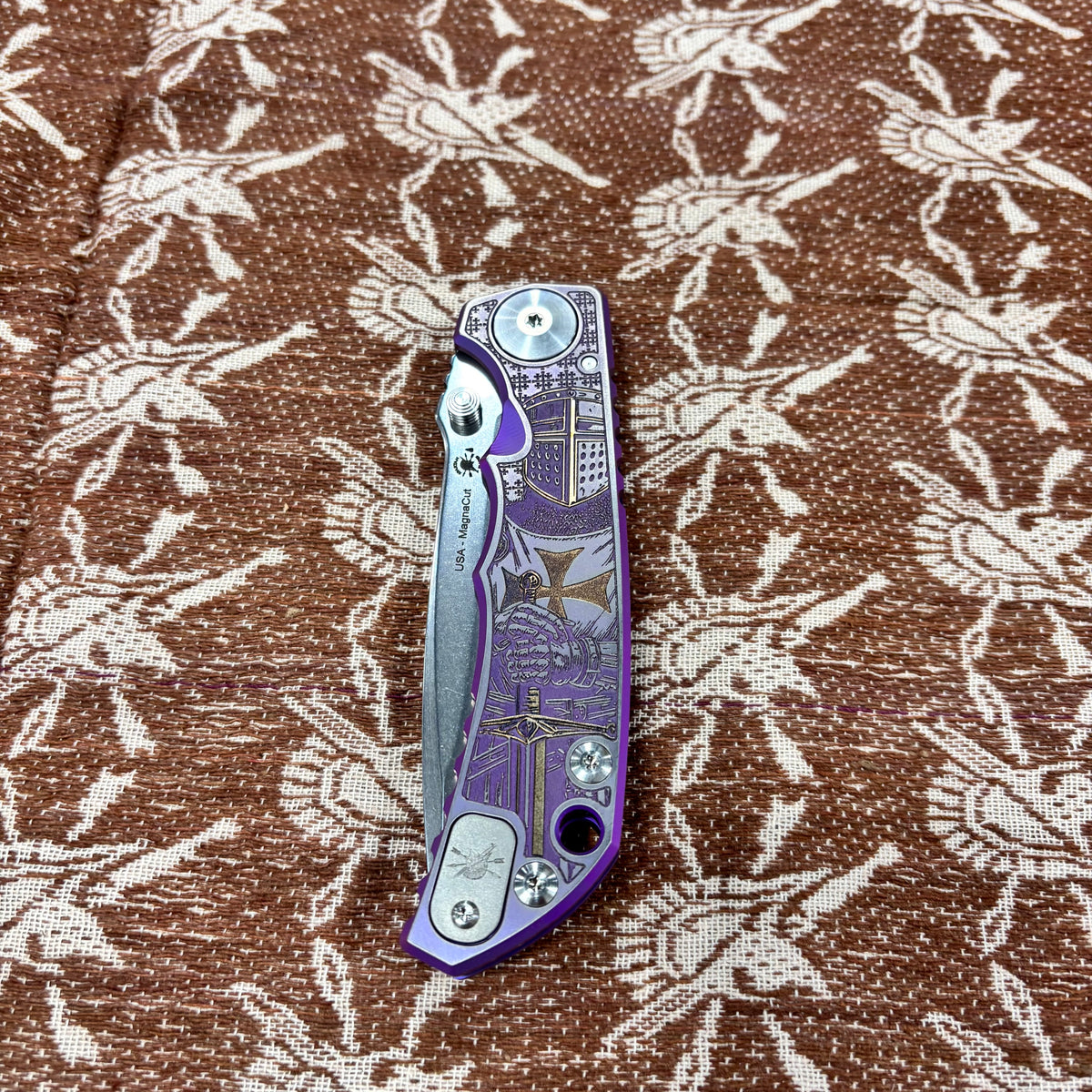 Spartan Blades Harsey Folder - Templar Theme, Stonewash Magnacut 4" Blade Knife