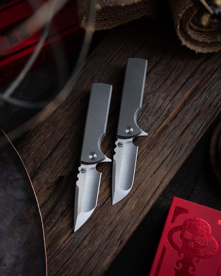 Chaves TAK Flipper Integral 2.75" M390 Satin Drop Point Titanium Handles Knife