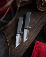Chaves TAK Flipper Integral 2.75" M390 Satin Drop Point Titanium Handles Knife