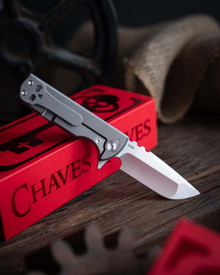 Chaves TAK Flipper Integral 2.75" M390 Satin Drop Point Titanium Handles Knife