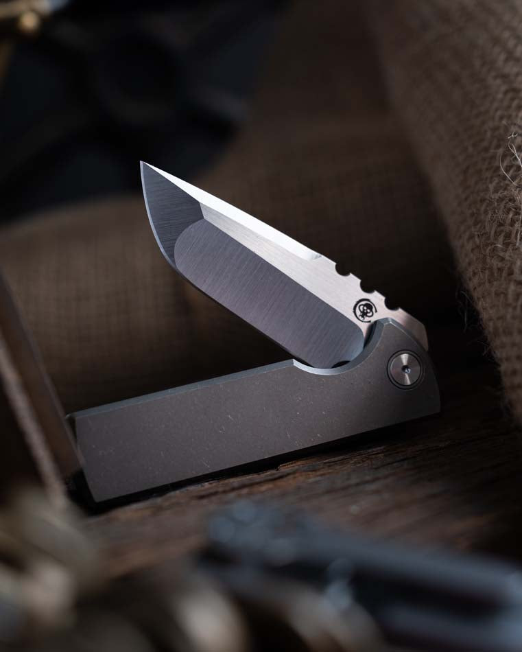 Chaves TAK Flipper Integral 2.75" M390 Satin Drop Point Titanium Handles Knife