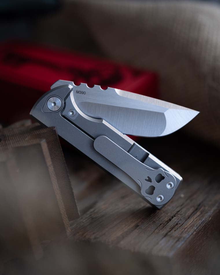 Chaves TAK Flipper Integral 2.75" M390 Satin Drop Point Titanium Handles Knife