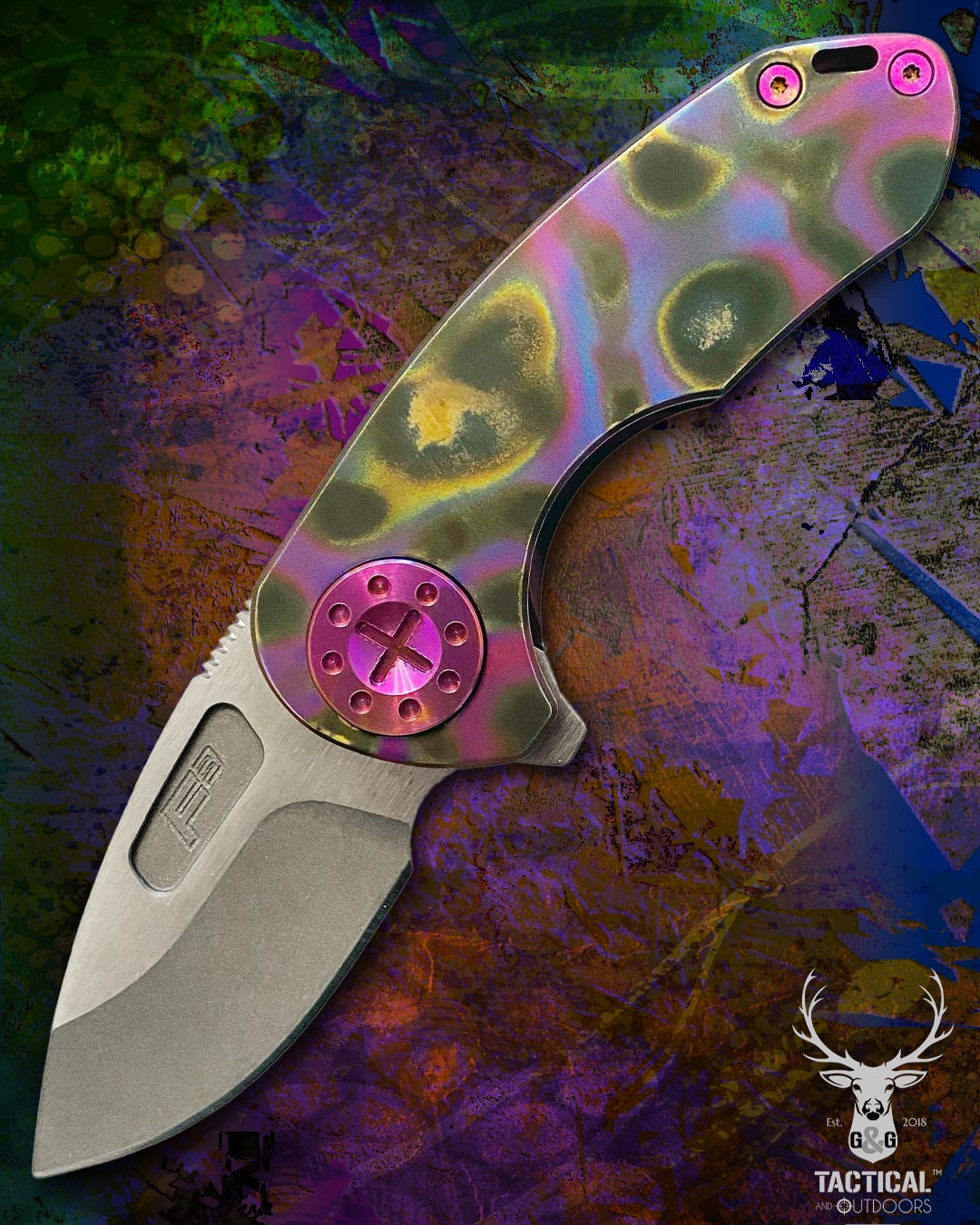 Curtiss Custom Knives F3 Compact Frame Lock, 2.5" Slicer Magnacut Blade FLIPPER, Purple Torched Handles, Knife