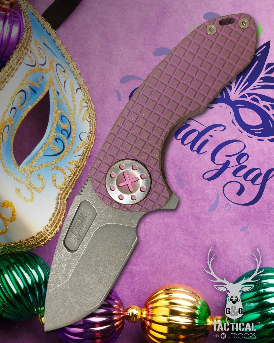 Curtiss Custom Knives F3 Compact Frame Lock, 2.5" Spanto Magnacut Blasted Blade FLIPPER, Frag-Mill Pink Pattern Handles, Knife
