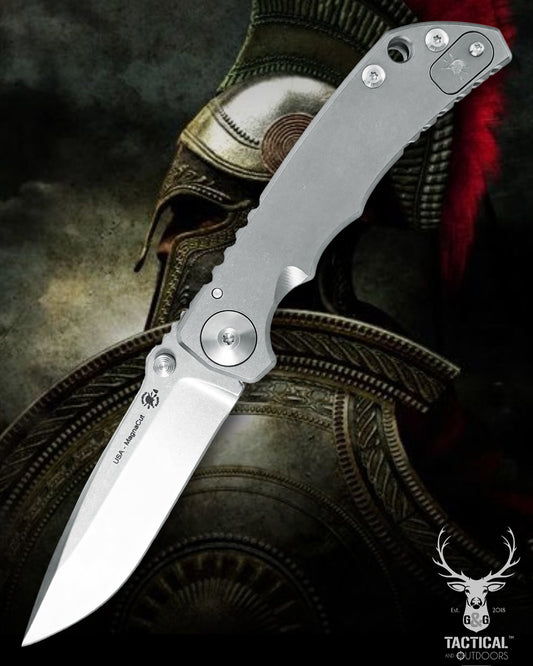 Spartan Blades SF5SW SHF Harsey Folding Knife 3.95" Magnacut Stonewashed Plain Blade, Titanium Handles
