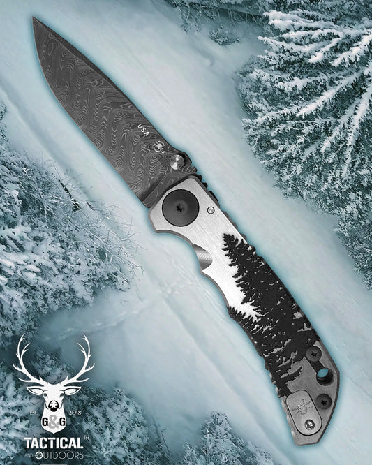 Spartan Blades Harsey Folder - Fir Trees Chad Nichols Damascus Blade - 2021 Special Edition