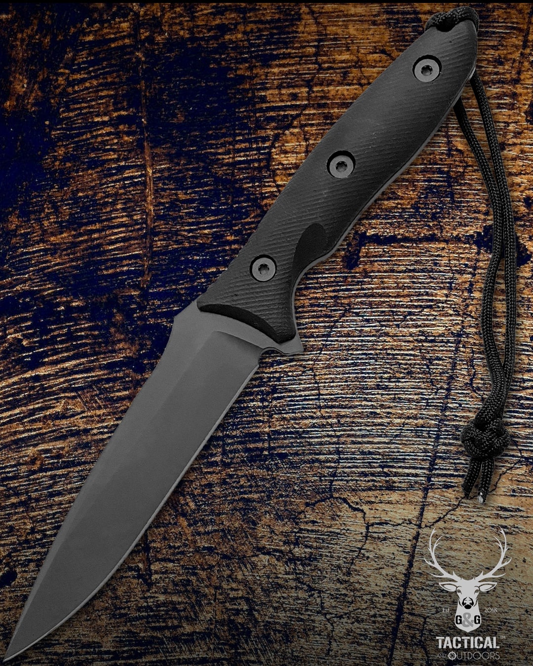 Spartan Blades Moros Black Combat Utility 5.25" Fixed Knife with Black MOLLE Sheath SB53BKBKNLBK