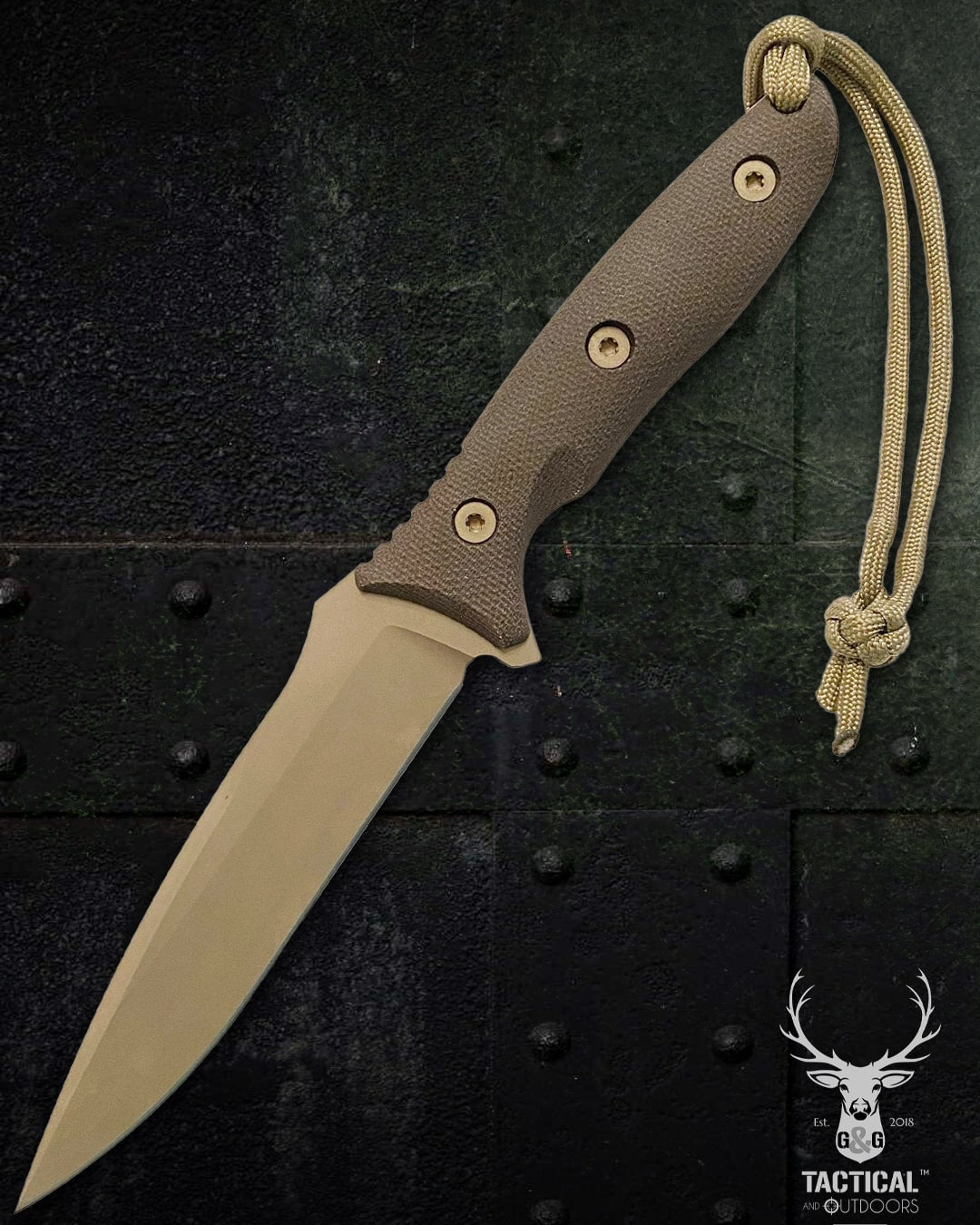 Spartan Blades Moros Flat Dark Earth Combat Utility 5.25" Fixed Knife with Multicam Molle Sheath SB53DEGRNLMC