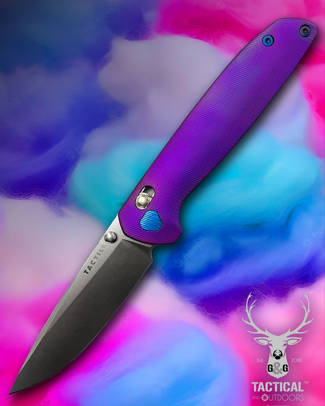 Tactile Knife Co. Maverick, 3.5" Magnacut Stonewash Blade, Titanium Handles Folding Knife REVERSE COTTON CANDY THEME