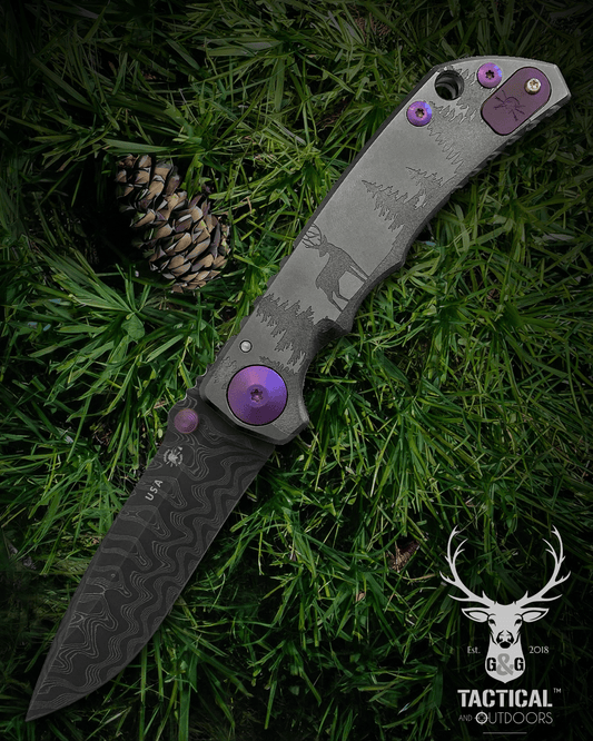 Spartan Blades DEER SHF Outdoors Deer Harsey Folding Knife 3.95" S45VN Chad Nichols Damascus  Blade, Titanium Handles #20 of 24