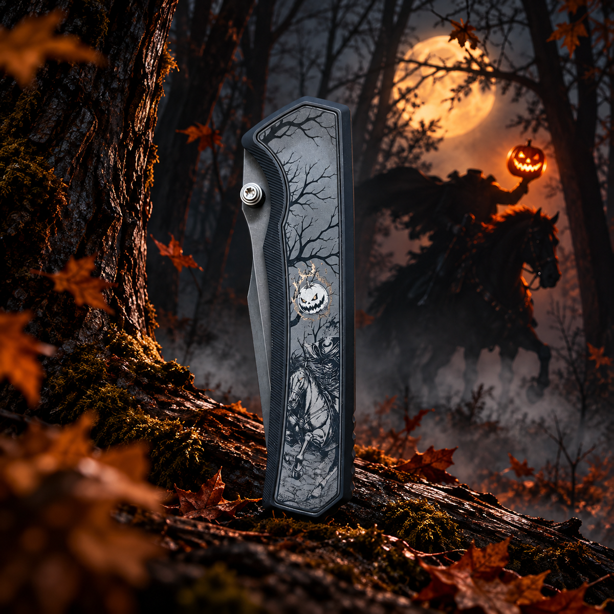 Chaves Knives x Sam Tran Arison Street 3.25" Stonewash Integral Knife  HALLOWEEN HORSEMAN THEME