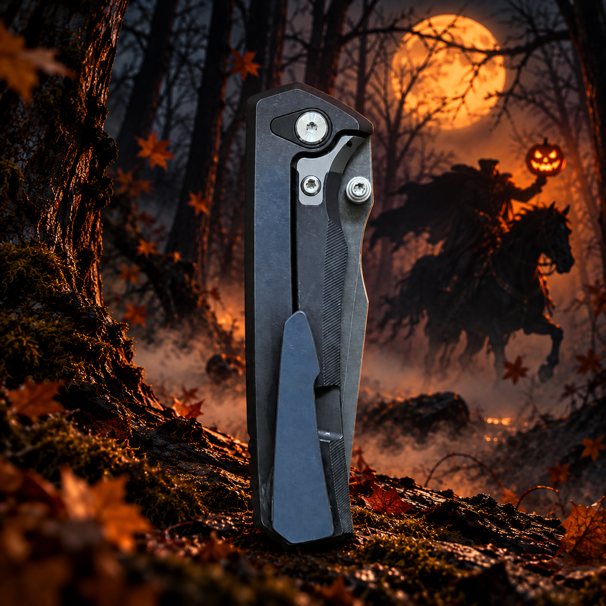Chaves Knives x Sam Tran Arison Street 3.25" Stonewash Integral Knife  HALLOWEEN HORSEMAN THEME