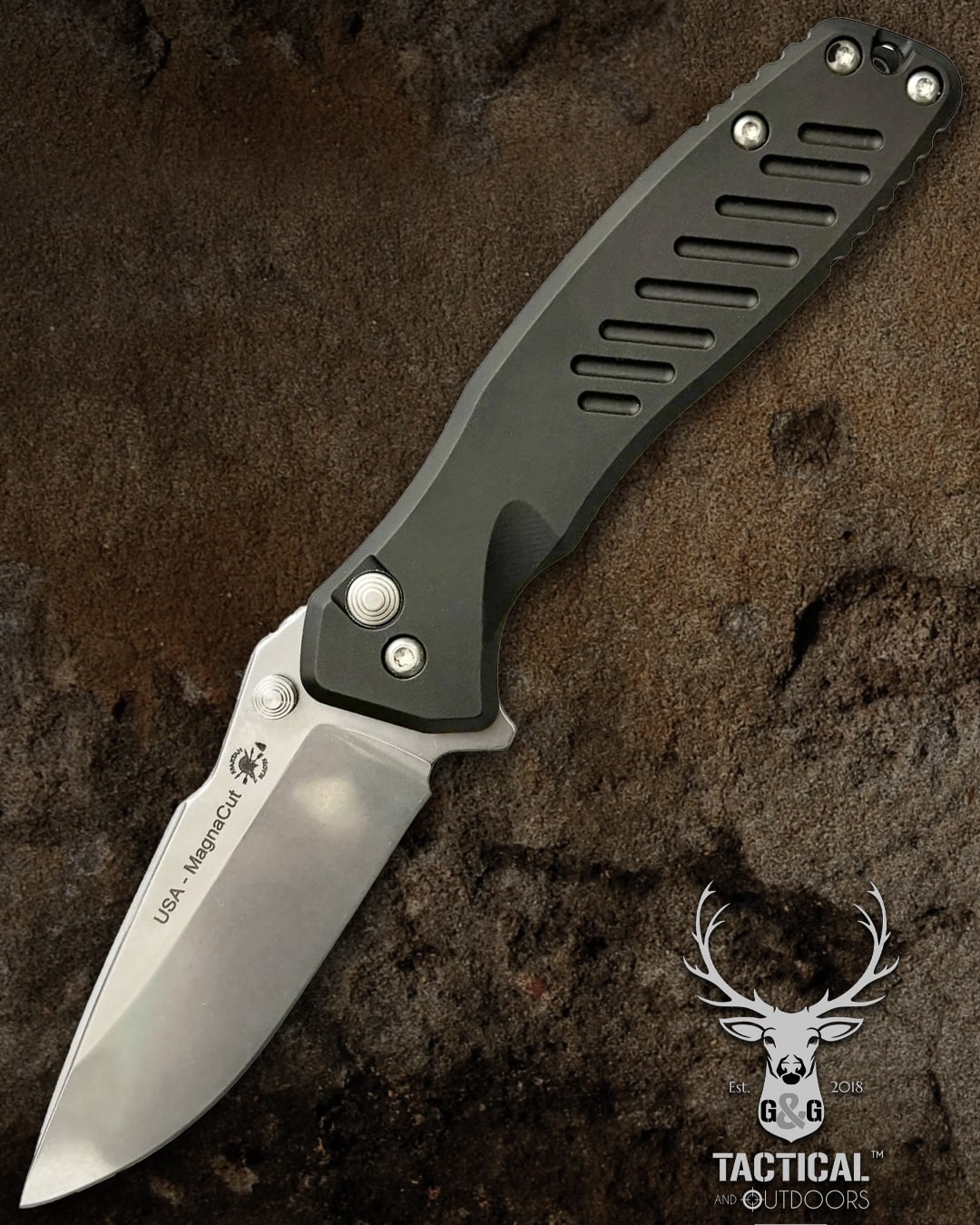 Spartan Blades SF3SW PALLAS Flipper 3.75" Magnacut Stonewashed Plain Blade, Black Aluminum Handles
