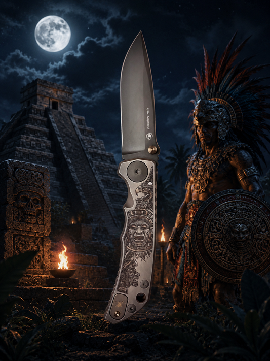 Spartan Blades Harsey Folder - Aztec Theme, Stonewash Magnacut 4" Blade Knife