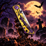 Spartan Blades SHF SF10SW HALLOWEEN NO REST FOR WICKED THEME Harsey Folding Knife 3.25" Magnacut Stonewashed Blade, Bead Blasted Titanium Handle