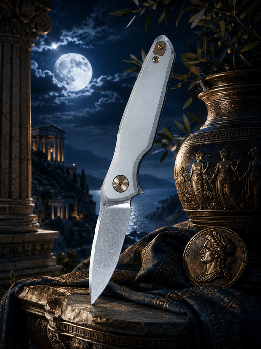 Spartan Blades Pandia Folder -  Stonewash, Bronze ANO Hardware 3.25” Blade Knife