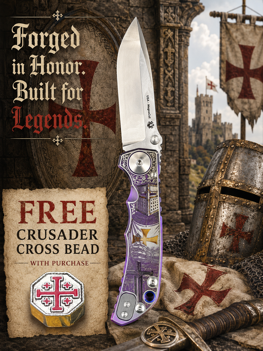 Spartan Blades Harsey Folder - Templar Theme, Stonewash Magnacut 4" Blade Knife