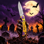 Spartan Blades SHF SF10SW HALLOWEEN NO REST FOR WICKED THEME Harsey Folding Knife 3.25" Magnacut Stonewashed Blade, Bead Blasted Titanium Handle