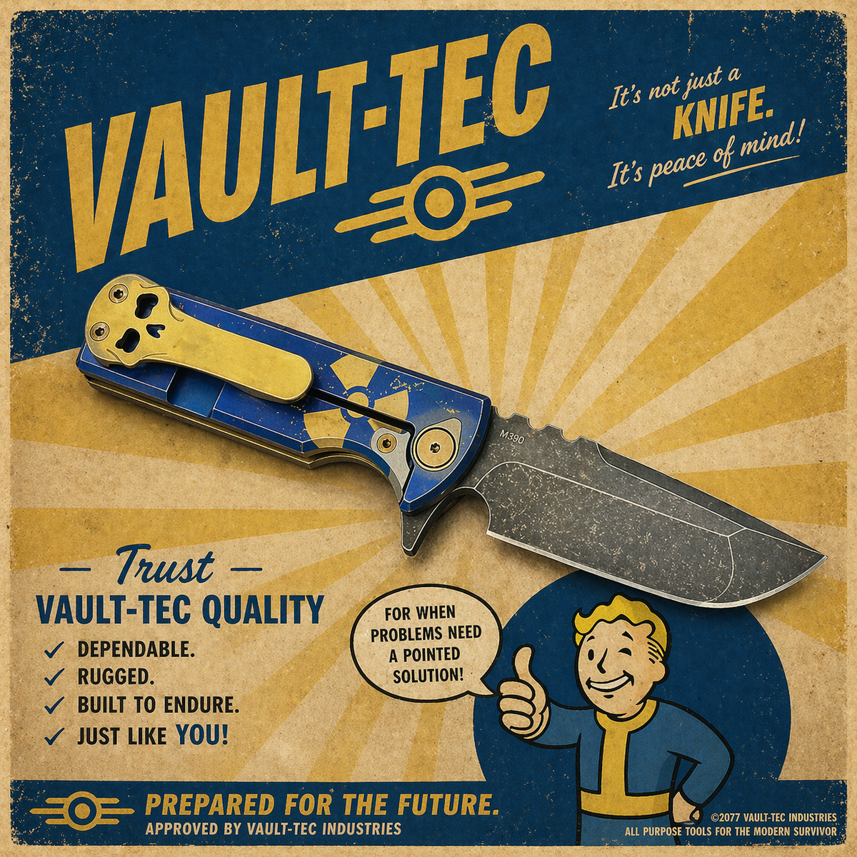 Chaves TAK Flipper Integral 2.75" M390 Knife Fallout Vault-Tec Theme 1