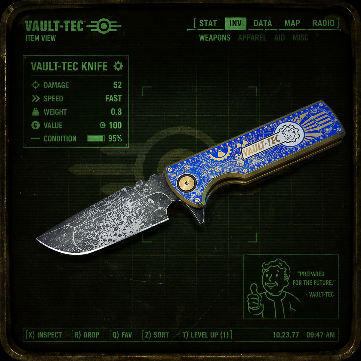 Chaves TAK Flipper Integral 2.75" M390 Knife Fallout Vault-Tec Theme 2